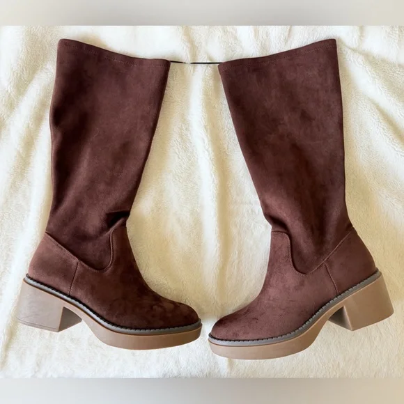 White Mountain Marcella Tall Shaft Block Heel Boots - Brown - Picture 4 of 12